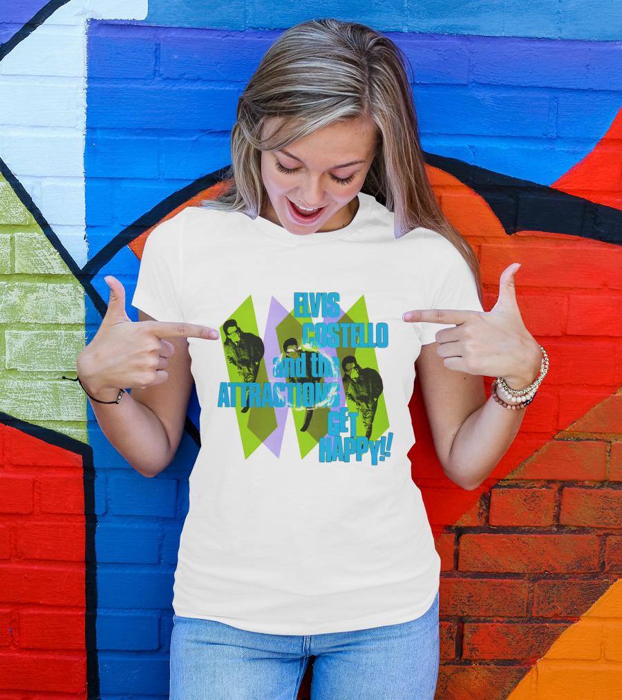 Elvis Costello And The Attractions Get Happy!! Vintage Style Music Poster T-Shirt