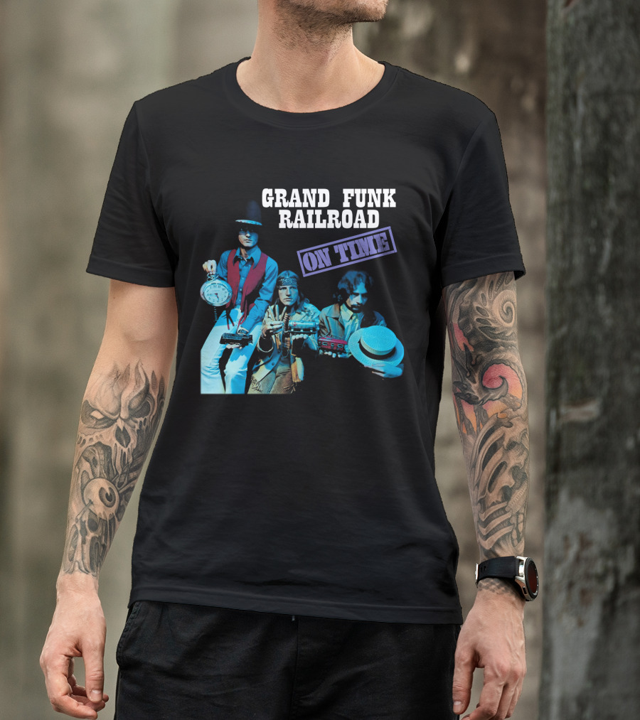 Grand Funk Railroad On Time Album Clock Train Photo T-Shirt
