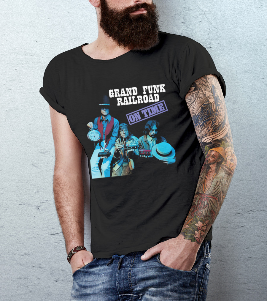Grand Funk Railroad On Time Album Clock Train Photo T-Shirt