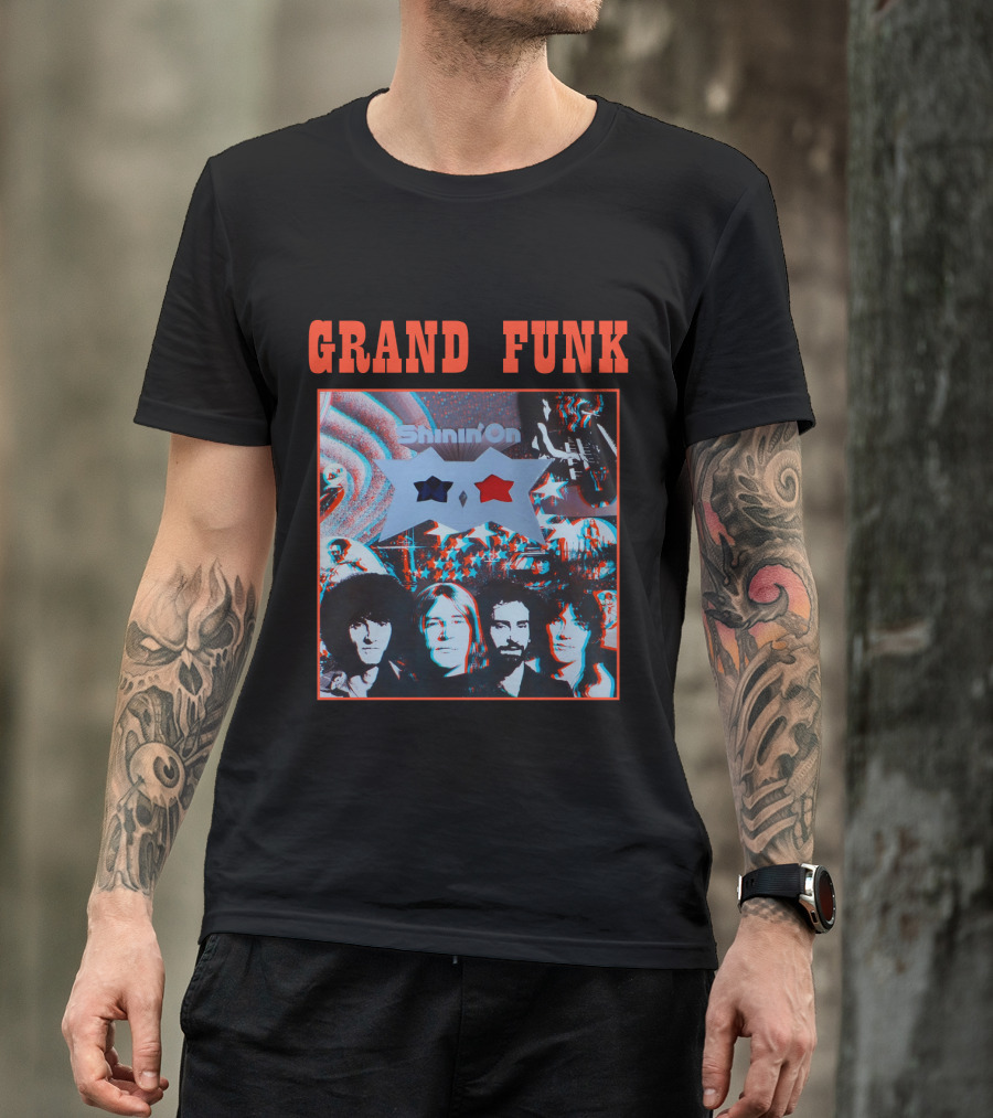 Grand Funk Shinin' On Album Cover With 3D Effect Band Members And Star Shapes T-Shirt