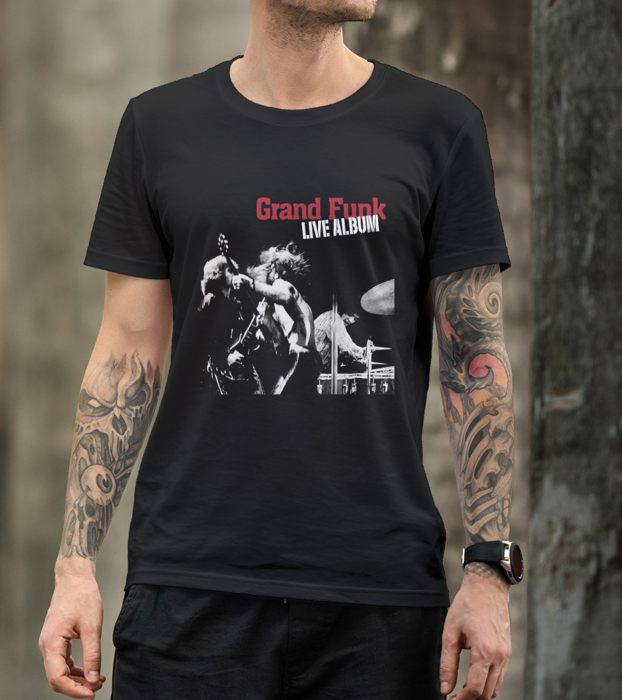 Grand Funk Live Album Black And White Concert Imagery Gfr T-Shirt
