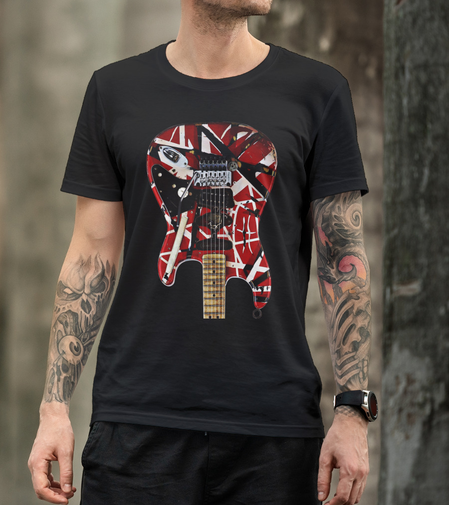 Red And White Striped Electric Guitar T-Shirt