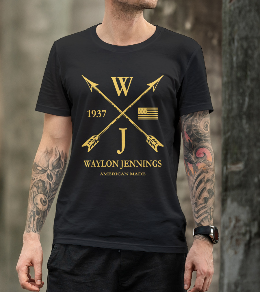 Waylon Jennings WJ 1937 American Made USA Flag Arrows T-Shirt