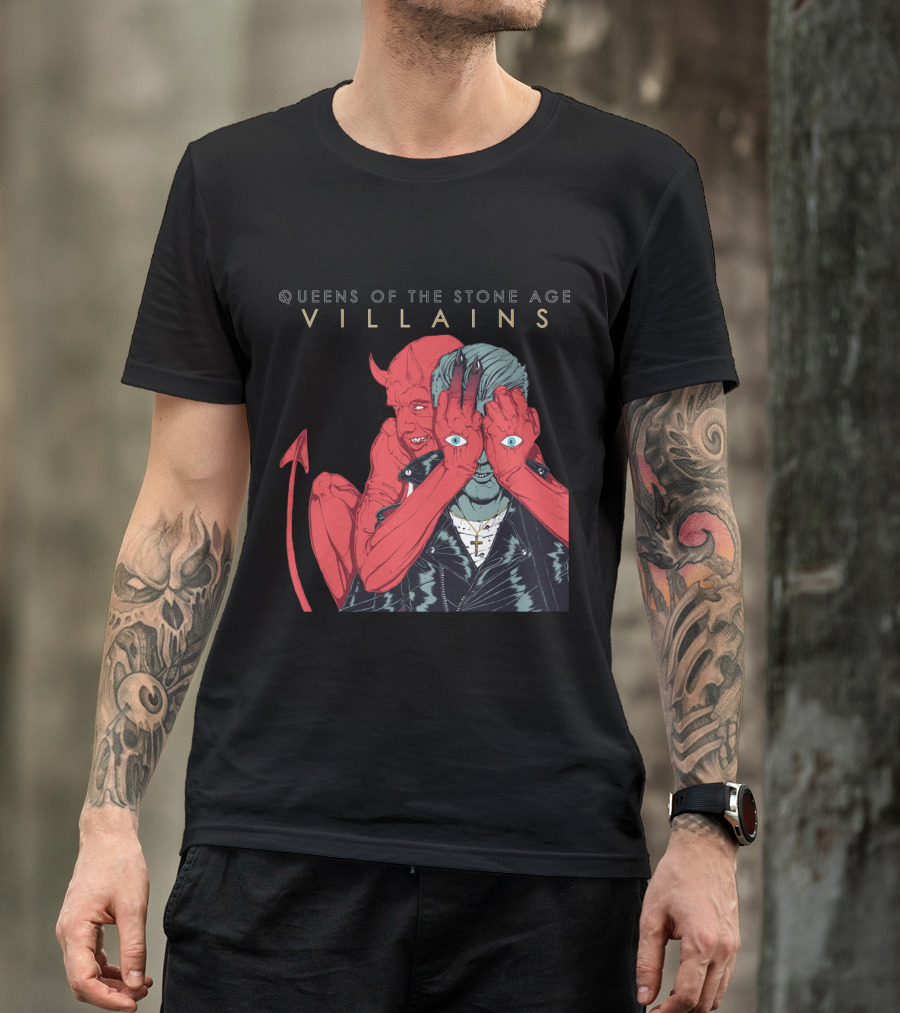 Queens Of The Stone Age Villains Devil And Leather Jacket T-Shirt