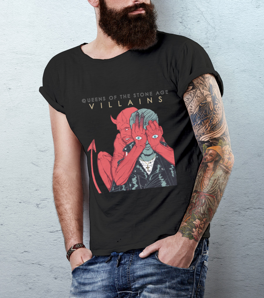Queens Of The Stone Age Villains Devil And Leather Jacket T-Shirt