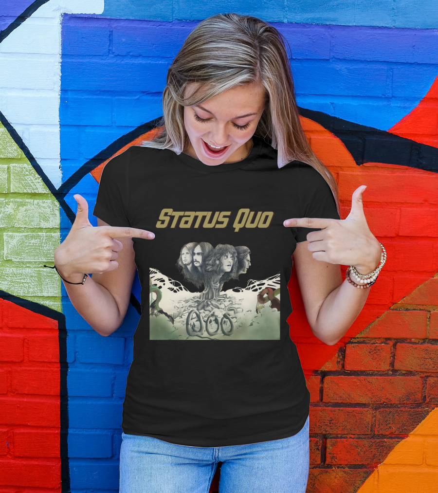 Status Quo Band Faces Tree Imagery With Members' Portraits T-Shirt