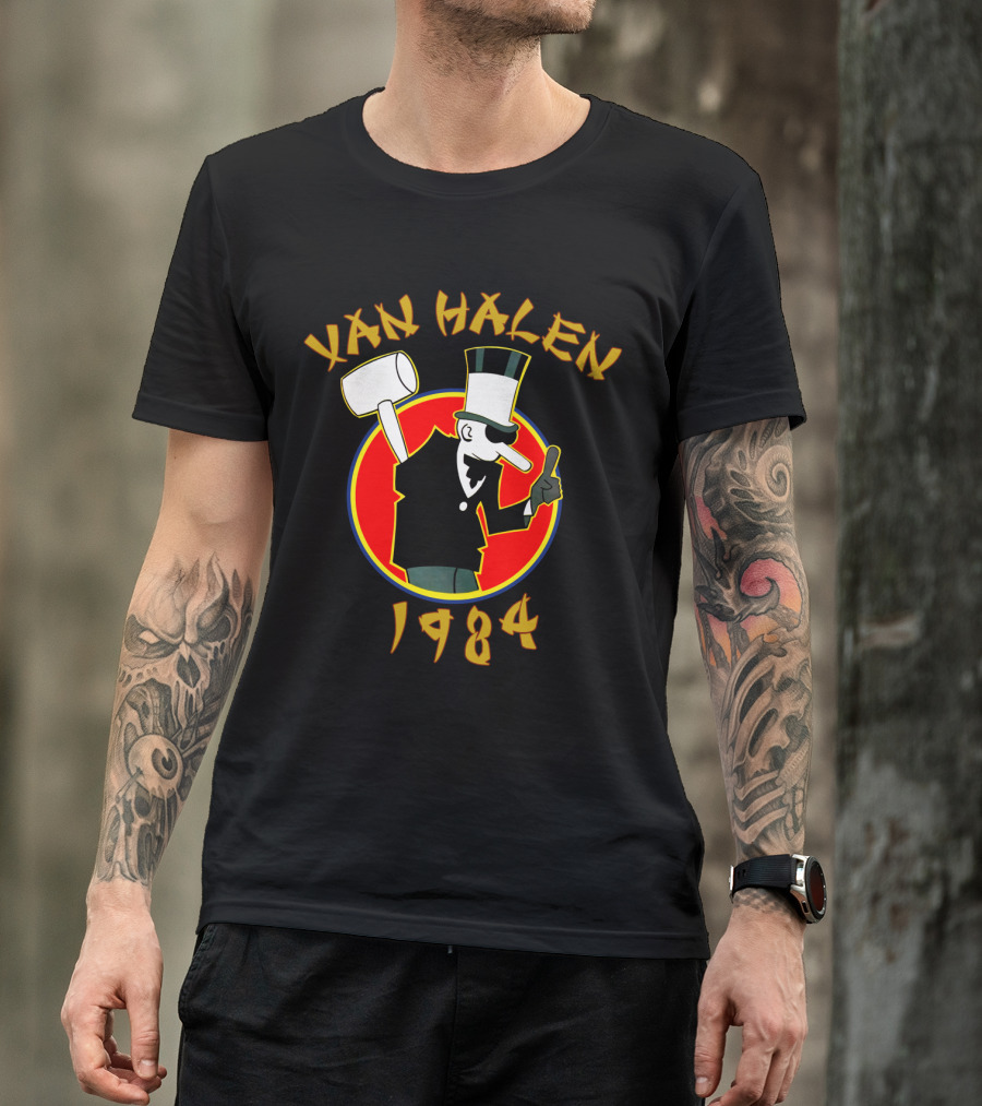 Van Halen 1984 Cartoon Character With Hammer And Top Hat T-Shirt