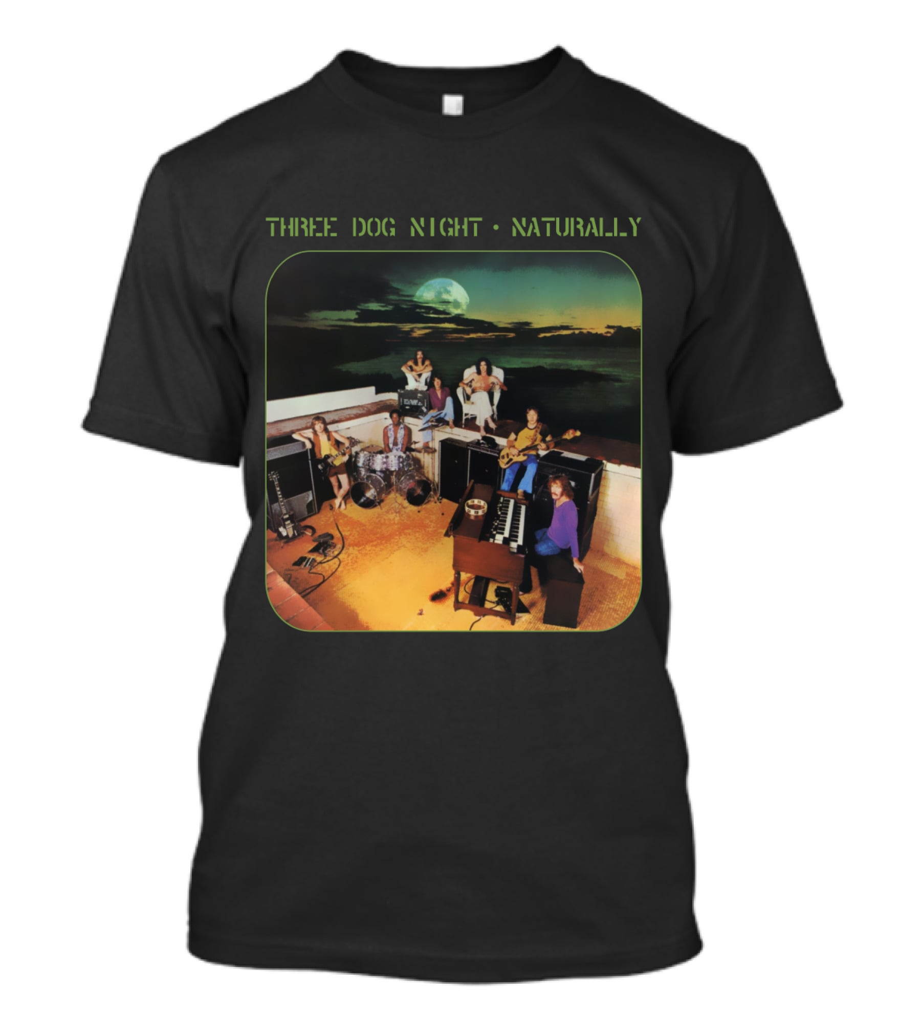 Three Dog Night Naturally Album Cover Moonlit Rooftop Band Scene T-Shirt