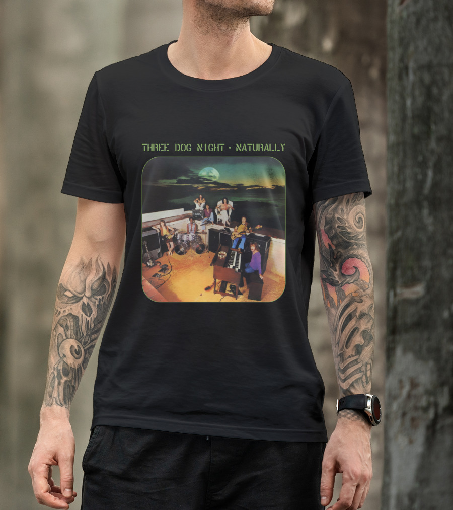 Three Dog Night Naturally Album Cover Moonlit Rooftop Band Scene T-Shirt