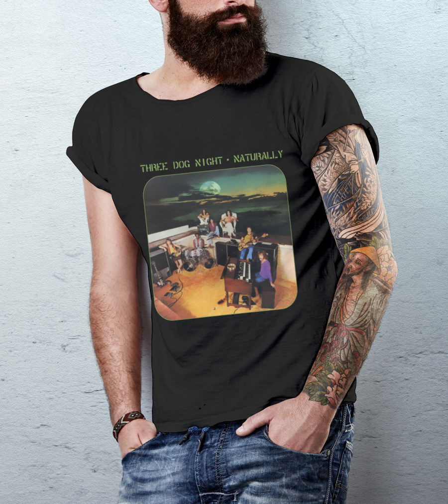 Three Dog Night Naturally Album Cover Moonlit Rooftop Band Scene T-Shirt