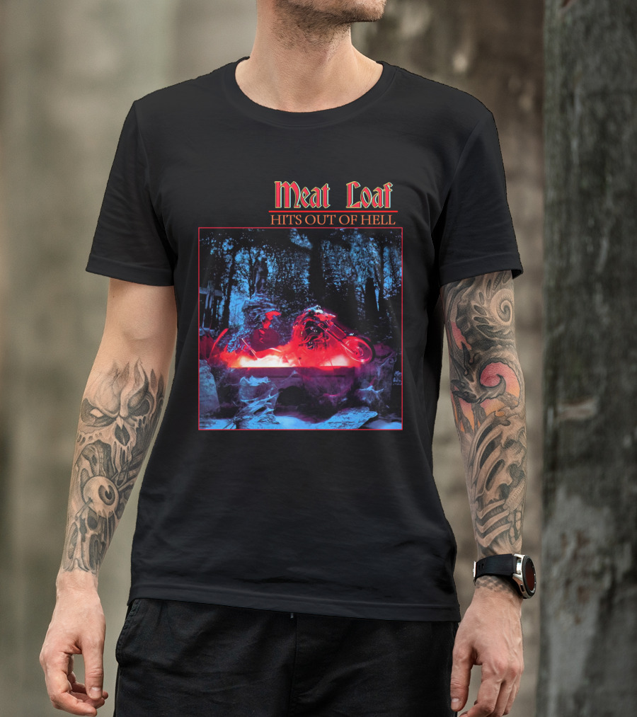 Meat Loaf Hits Out Of Hell Motorcycle Forest Scene T-Shirt