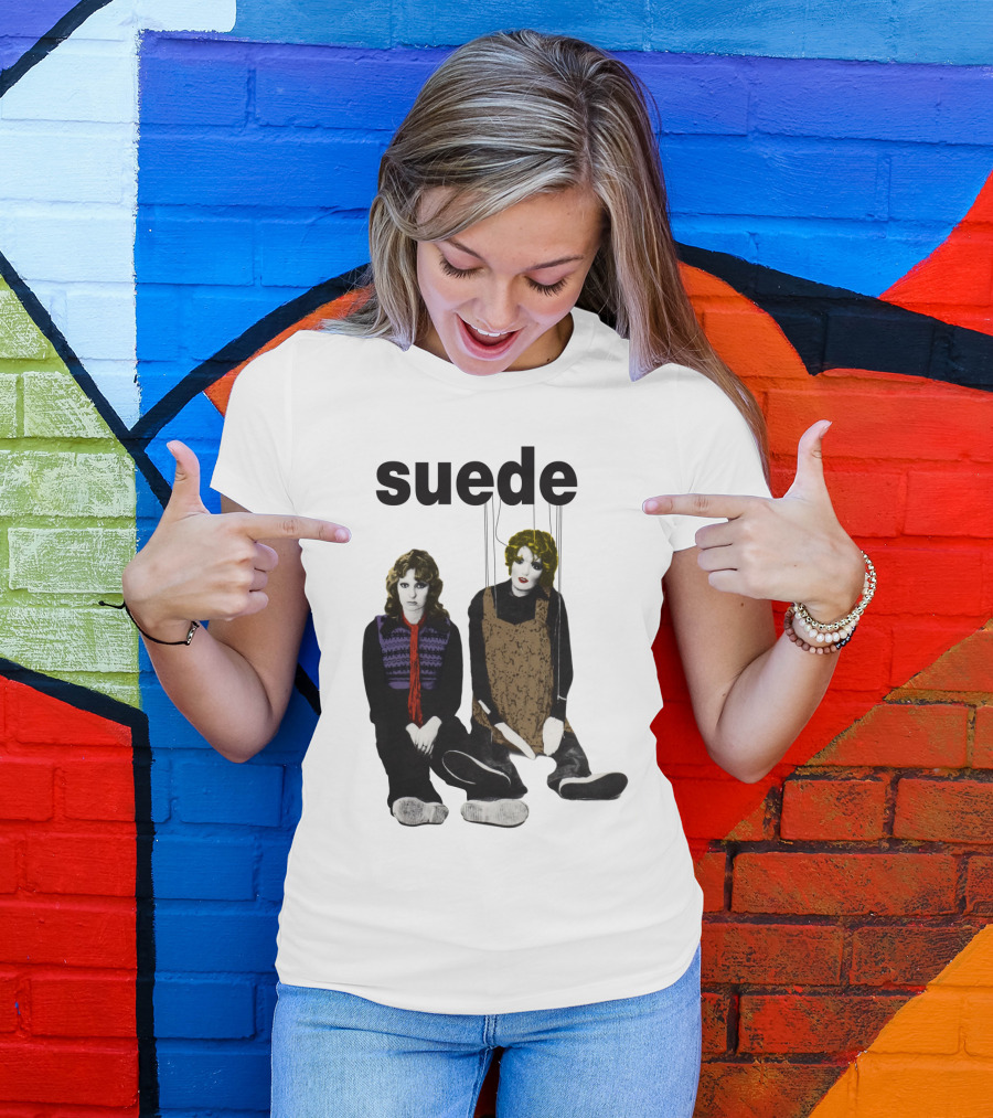 Suede Band Puppet Imagery With Colorful Outfits T-Shirt