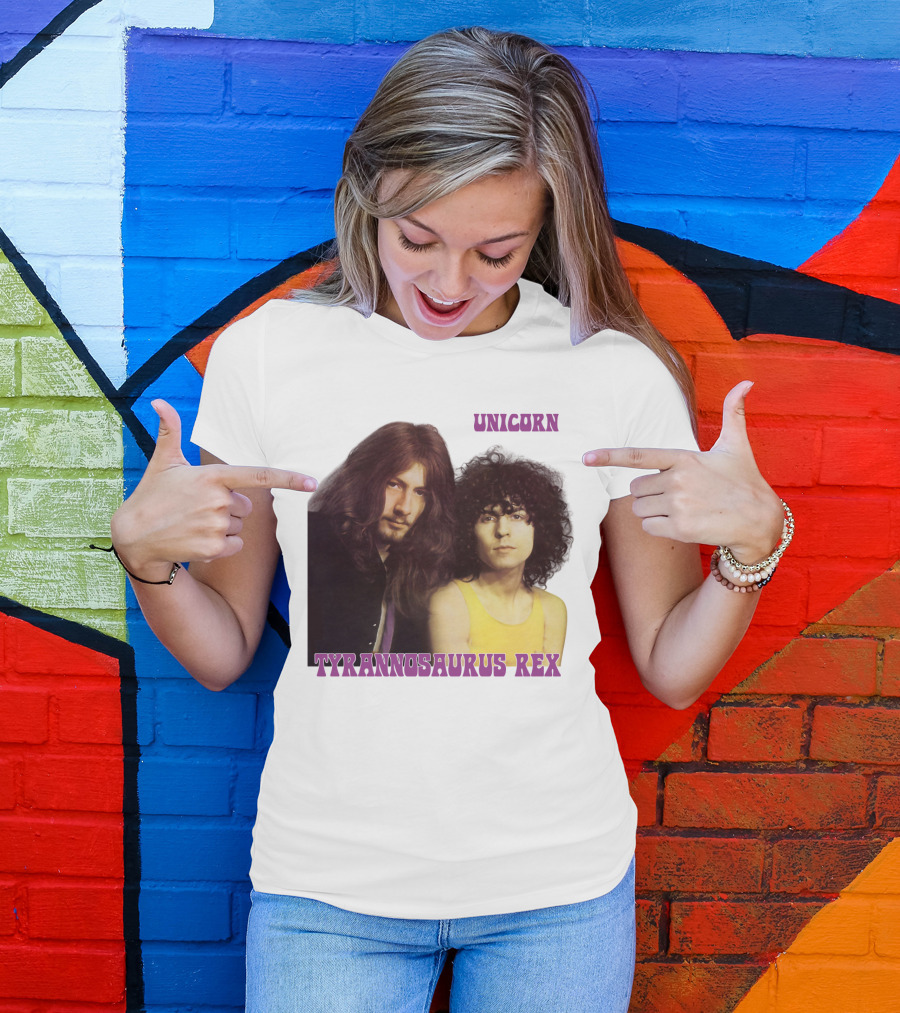 Unicorn Tyrannosaurus Rex Band Members Retro Photo T-Shirt