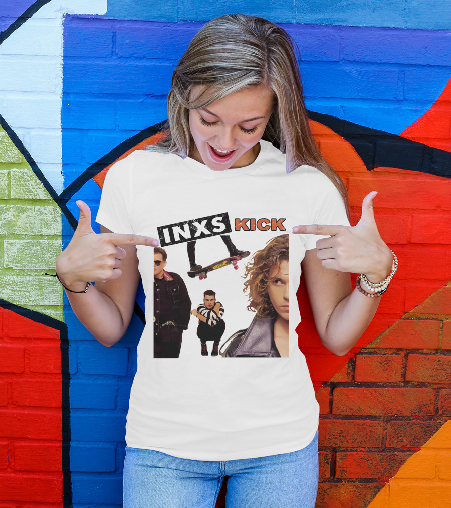 INXS Kick Album Cover Skateboard And Band Members T-Shirt