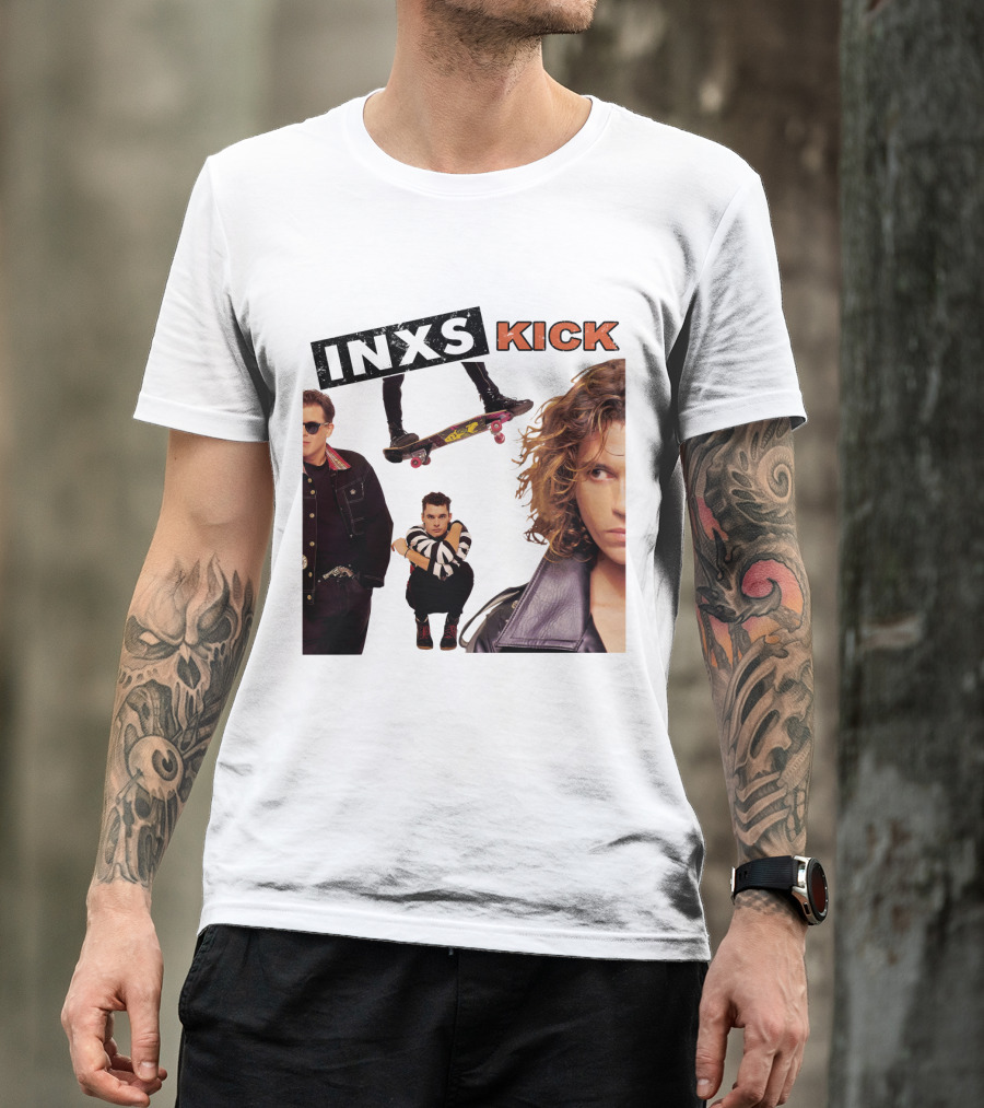INXS Kick Album Cover Skateboard And Band Members T-Shirt
