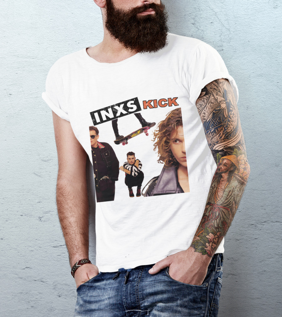 INXS Kick Album Cover Skateboard And Band Members T-Shirt