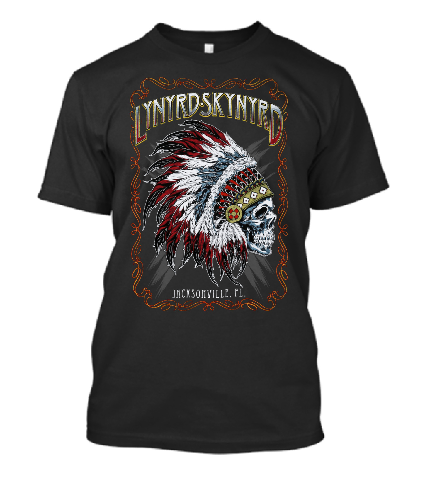 Lynyrd Skynyrd Jacksonville Fl Native Headdress Skull T-Shirt