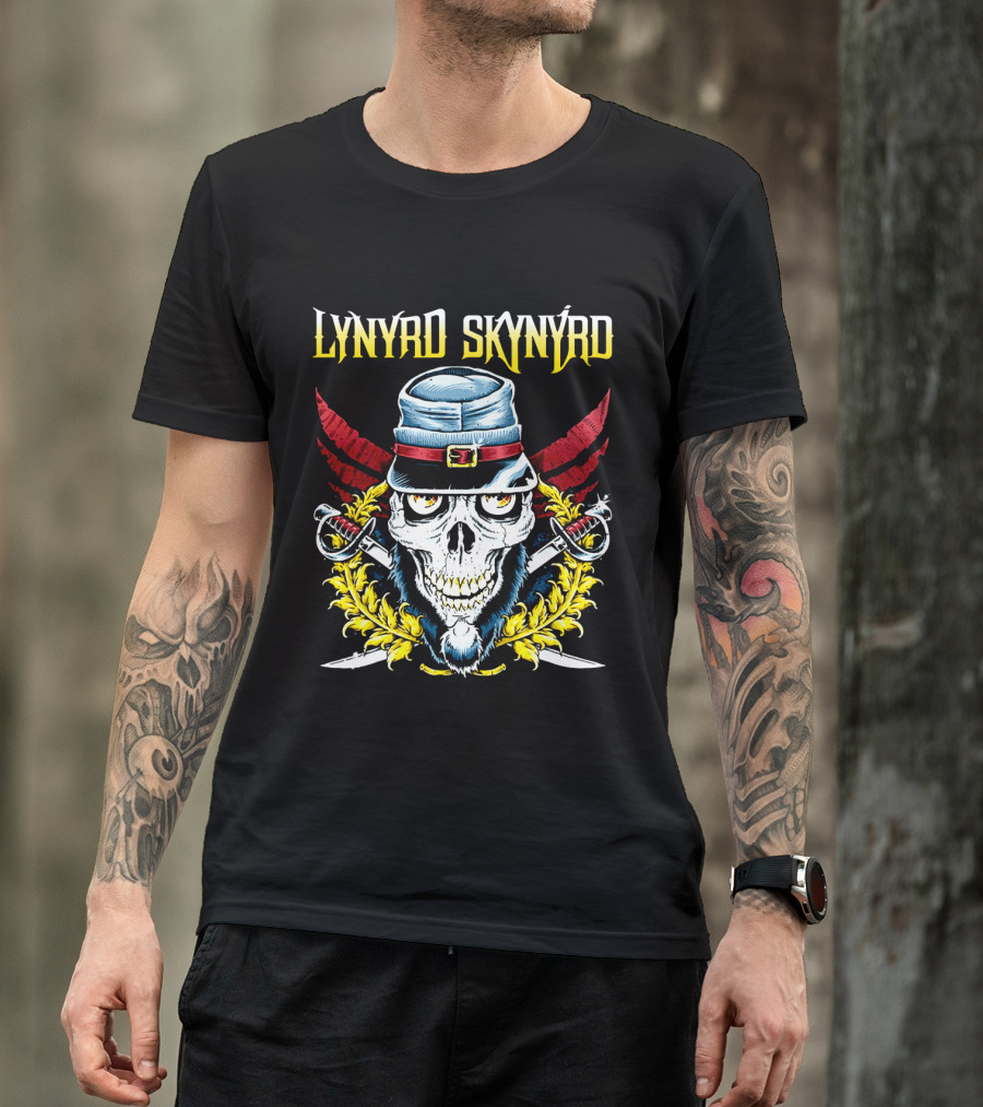 Lynyrd Skynyrd Skull Hat Swords Wings Crest T-Shirt
