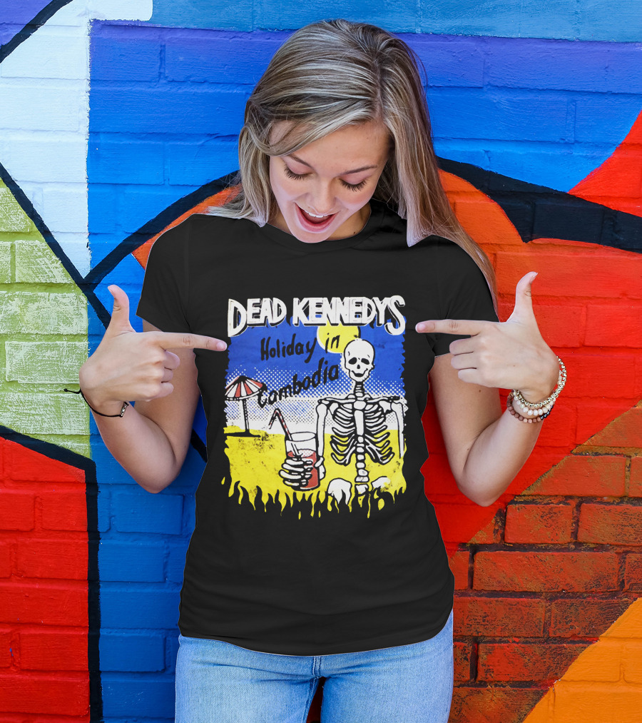 Dead Kennedys Holiday In Cambodia Skeleton Drink Umbrella Scene T-Shirt
