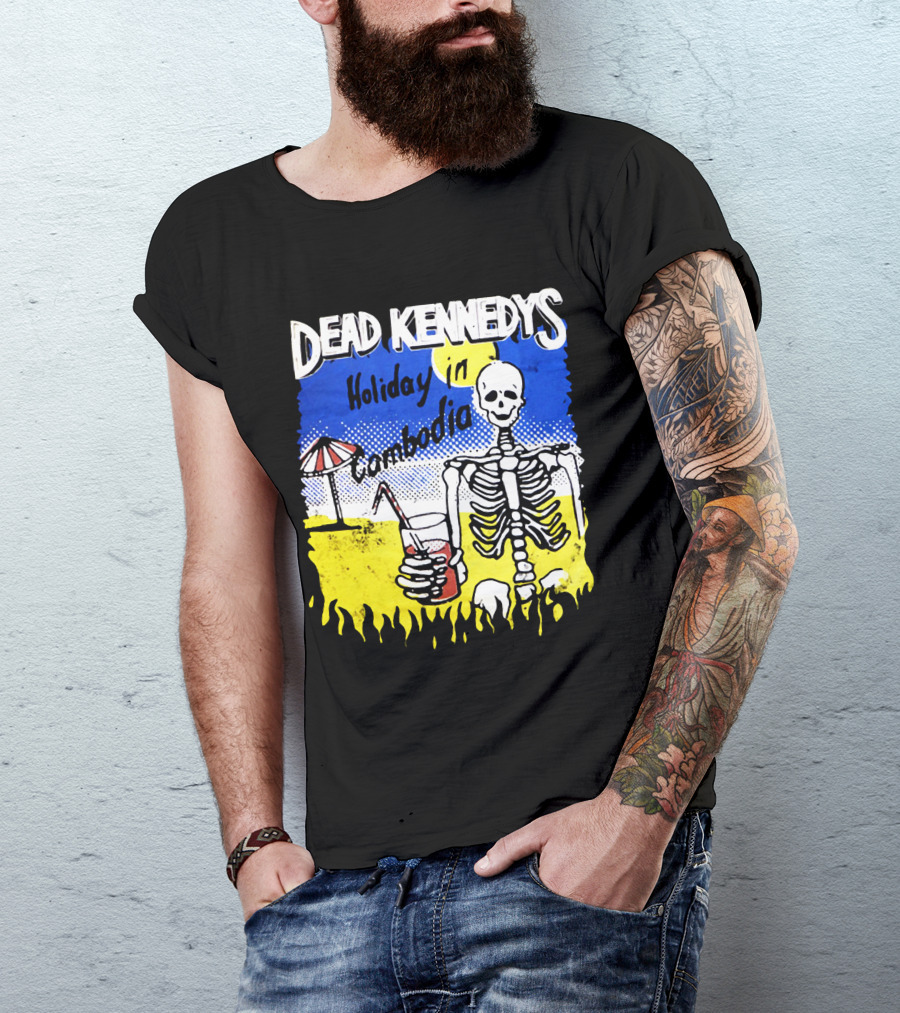 Dead Kennedys Holiday In Cambodia Skeleton Drink Umbrella Scene T-Shirt