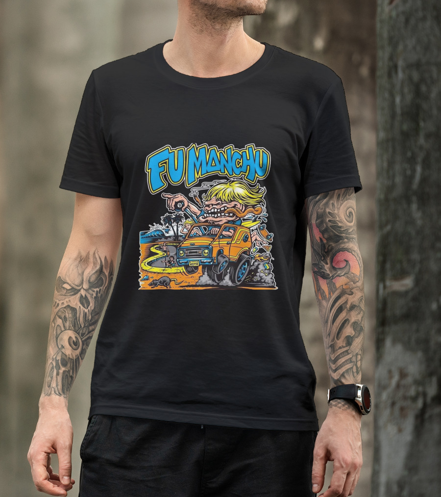 Fu Manchu Surf Adventure Vintage Car Beach Scene T-Shirt