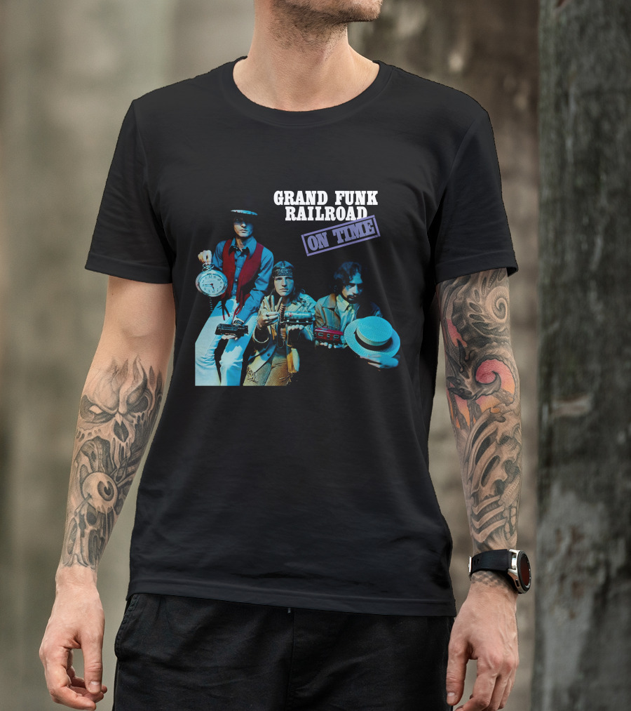 Grand Funk Railroad On Time Album Cover Clock Band Members T-Shirt