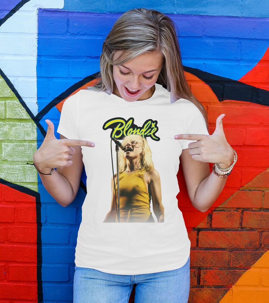 Blondie Live Performance Microphone Yellow Dress T-Shirt
