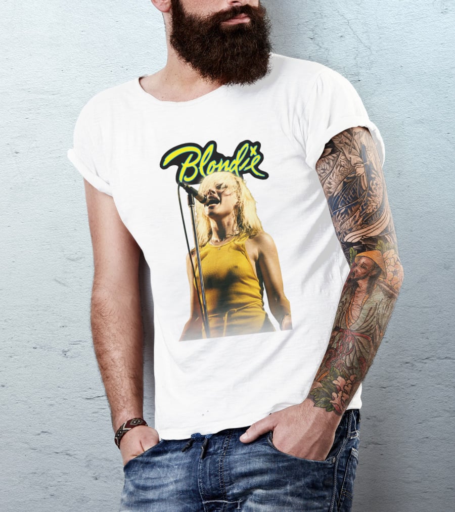 Blondie Live Performance Microphone Yellow Dress T-Shirt