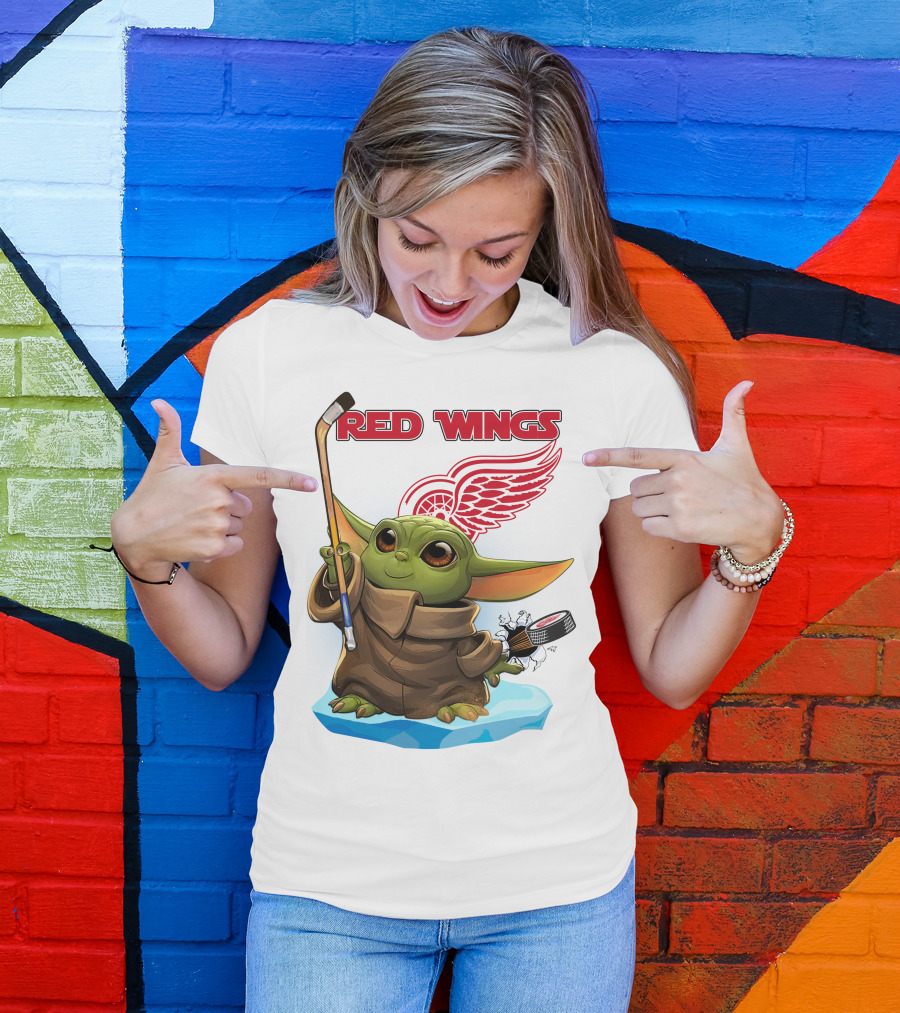 Baby Yoda Hockey Detroit Red Wings T-Shirt