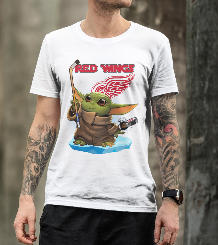 Baby Yoda Hockey Detroit Red Wings T-Shirt