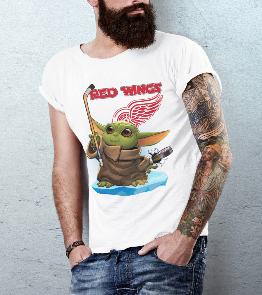 Baby Yoda Hockey Detroit Red Wings T-Shirt