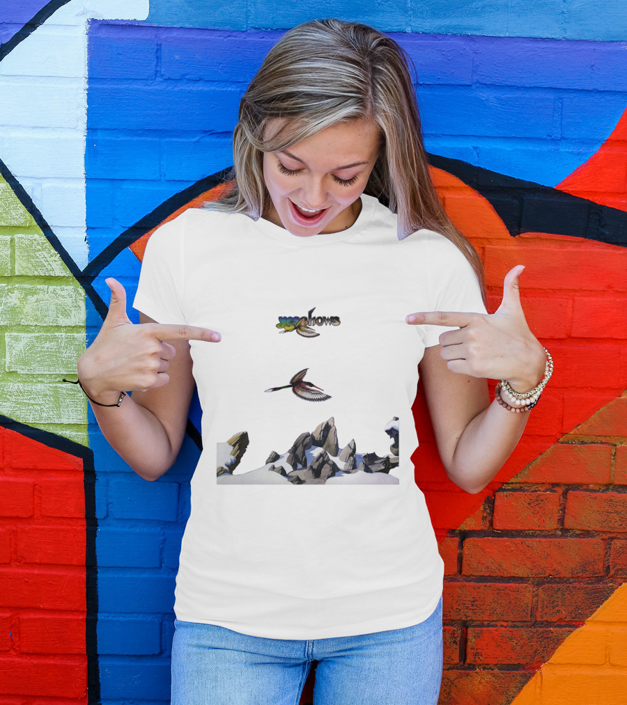 Yes W Flock Of Birds Over Snowy Mountain Peaks T-Shirt