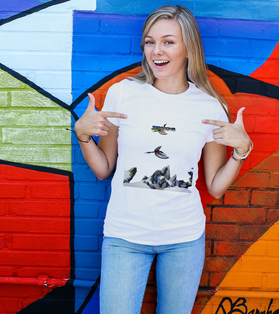 Yes W Flock Of Birds Over Snowy Mountain Peaks T-Shirt