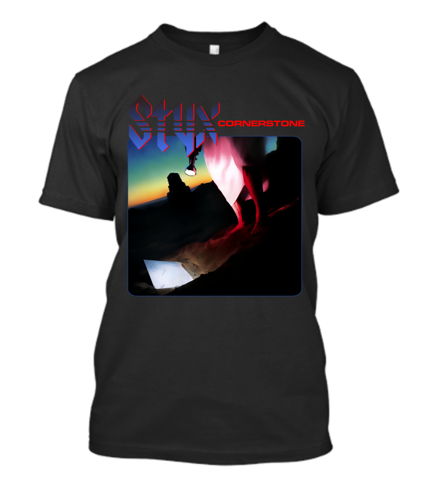 Styx Cornerstone Album Cover Art With Figure Holding Lantern At Sunset T-Shirt