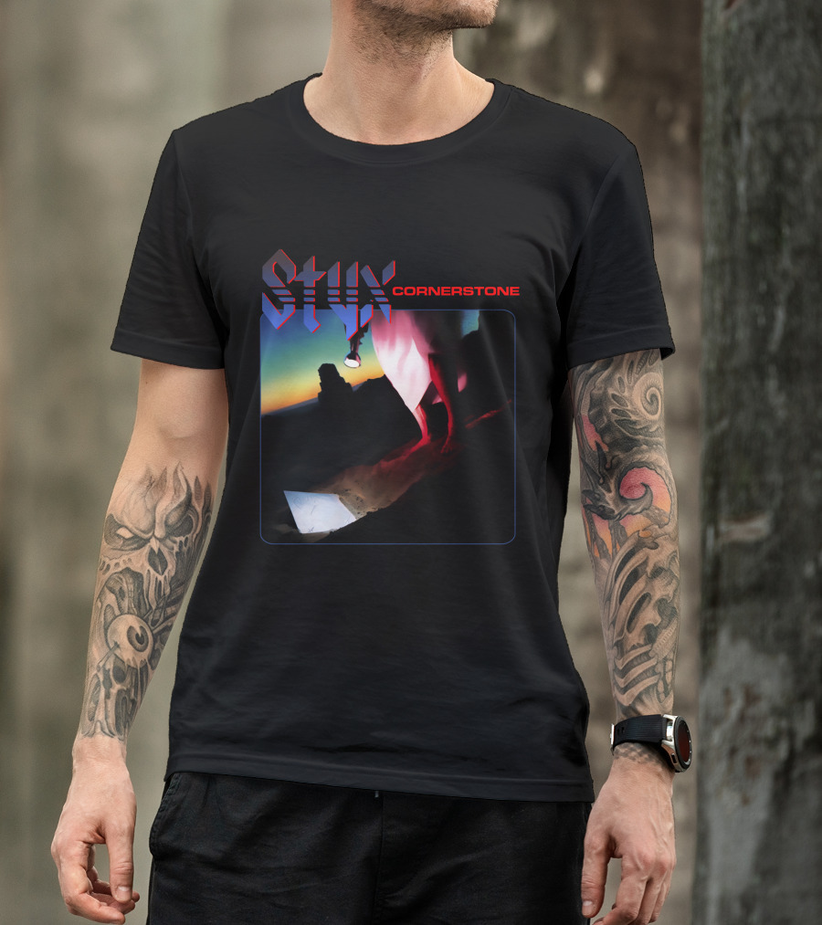 Styx Cornerstone Album Cover Art With Figure Holding Lantern At Sunset T-Shirt