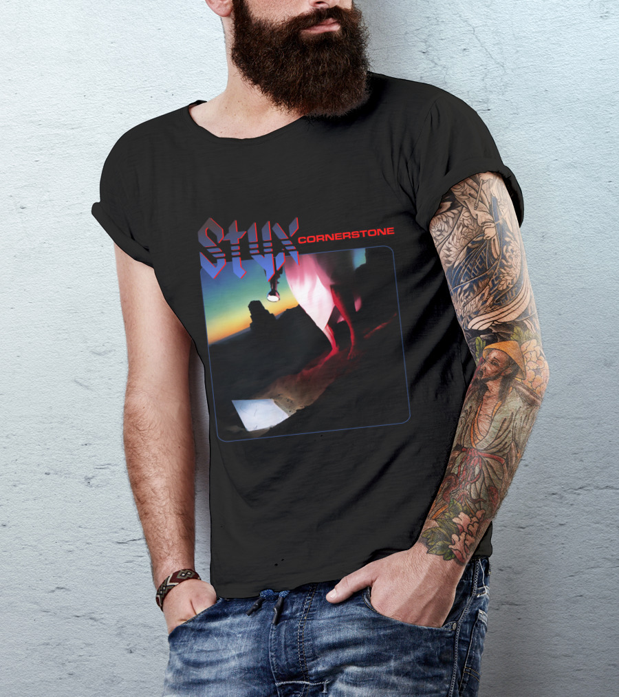 Styx Cornerstone Album Cover Art With Figure Holding Lantern At Sunset T-Shirt