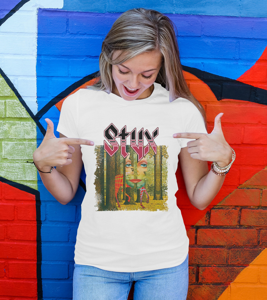 Styx Forest Face With Stylized Red Typography T-Shirt
