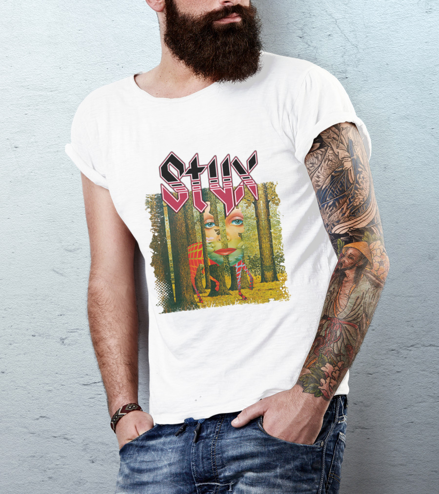 Styx Forest Face With Stylized Red Typography T-Shirt