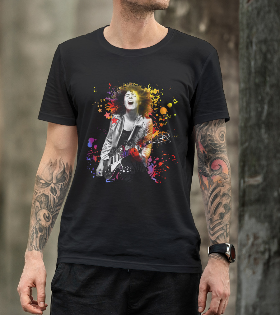 Vibrant Rock Guitarist With Colorful Splash T-Shirt