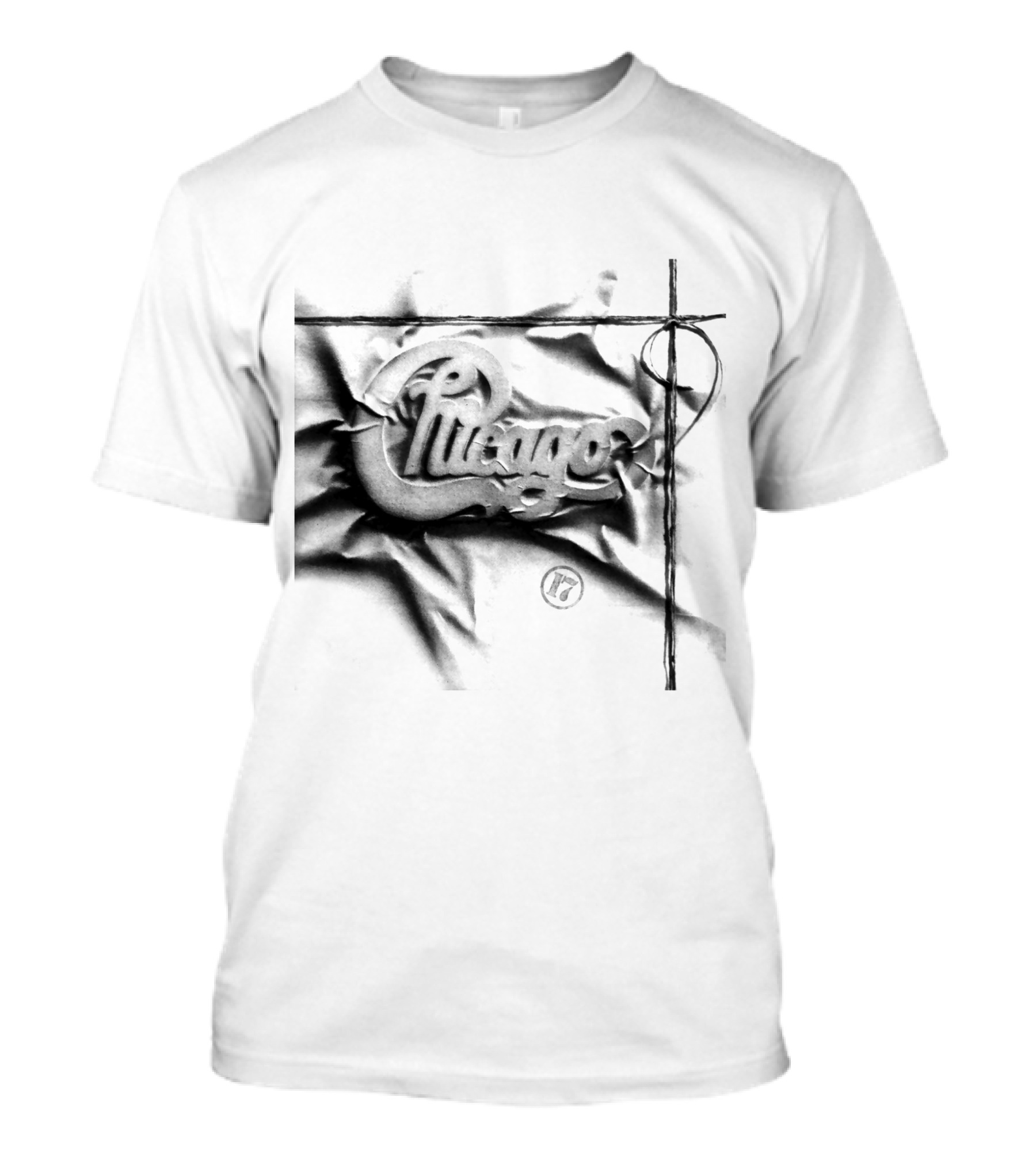 Chicago Graphic Script Wrinkled Black And White T-Shirt