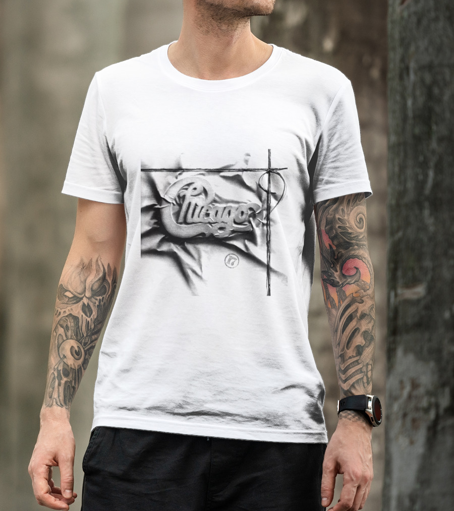 Chicago Graphic Script Wrinkled Black And White T-Shirt