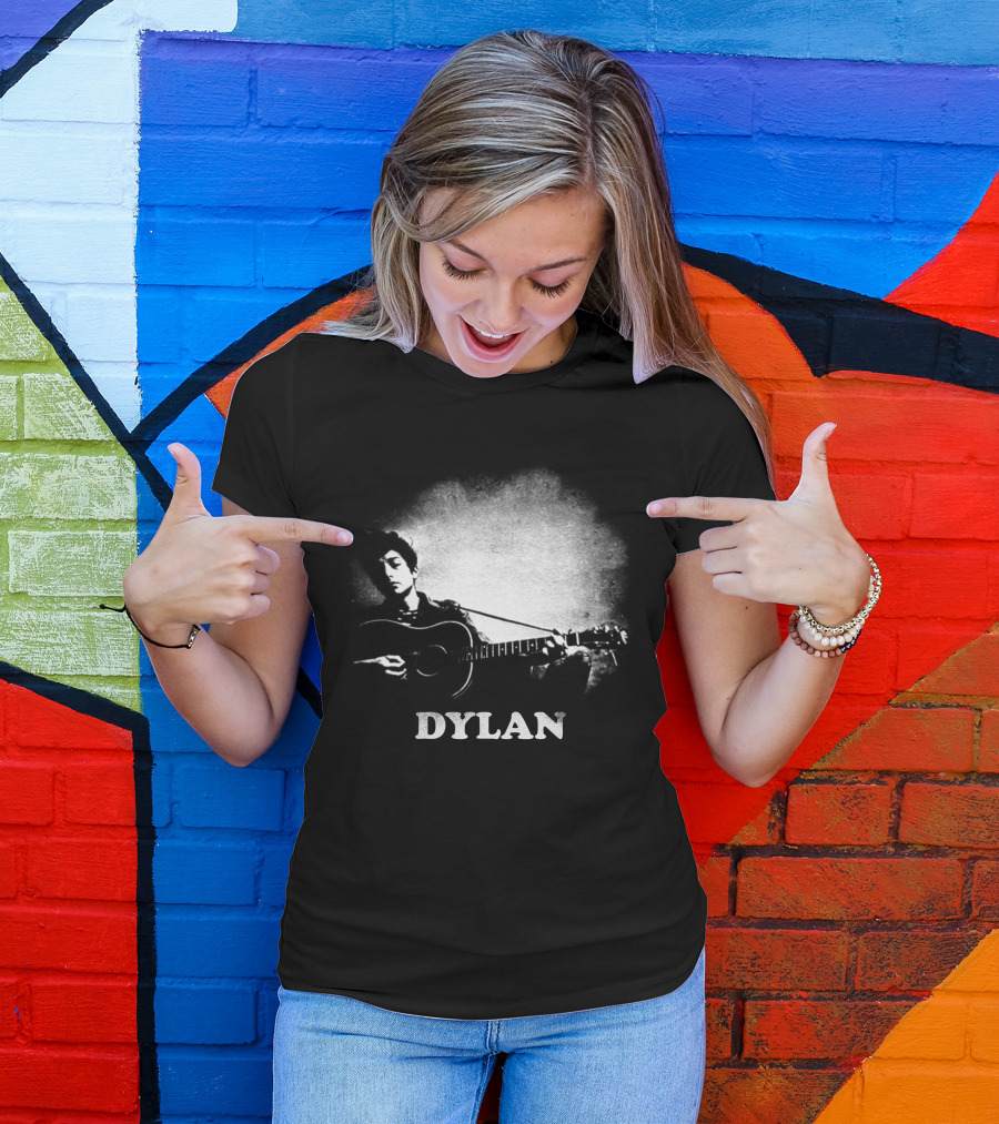 Dylan Acoustic Guitar Player Black And White Silhouette T-Shirt