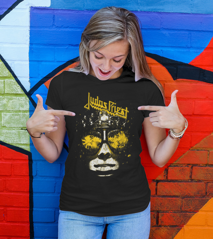 Judas Priest Explosive Helmet Sunglasses Face T-Shirt
