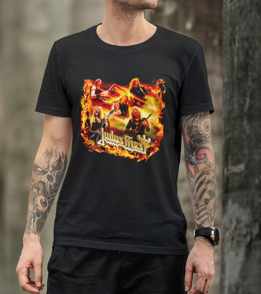 Judas Priest Band Members In Fiery Background Jdpr T-Shirt
