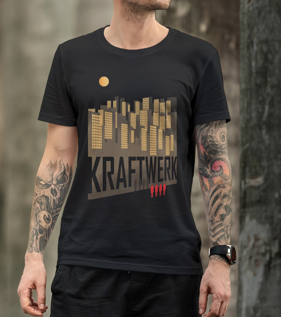 Kraftwerk Illuminated City Skyline With Silhouetted Figures T-Shirt
