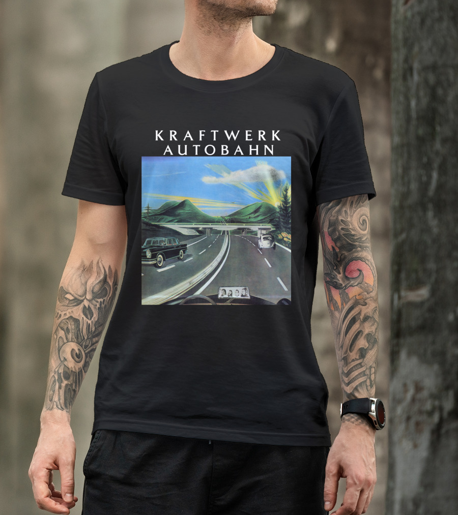 Kraftwerk Autobahn Scenic Highway Journey With Classic Cars And Mountains T-Shirt