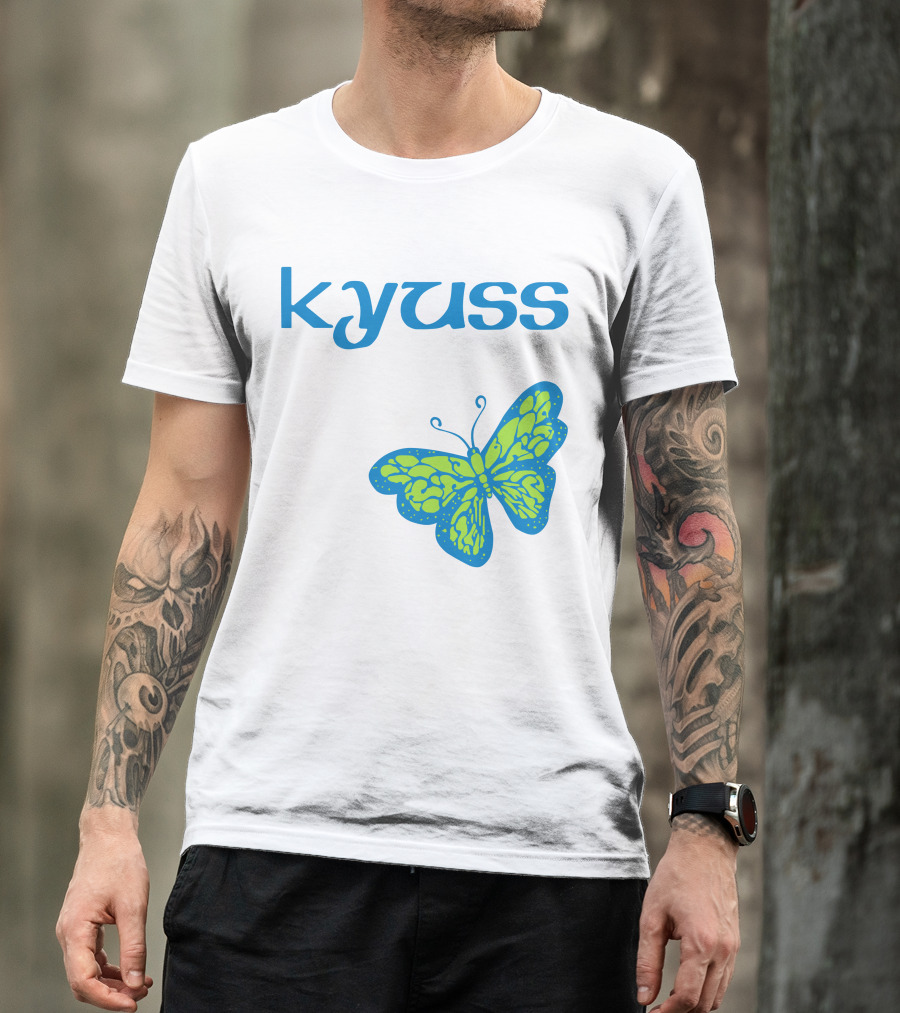 Kyuss Blue Text Green Butterfly T-Shirt