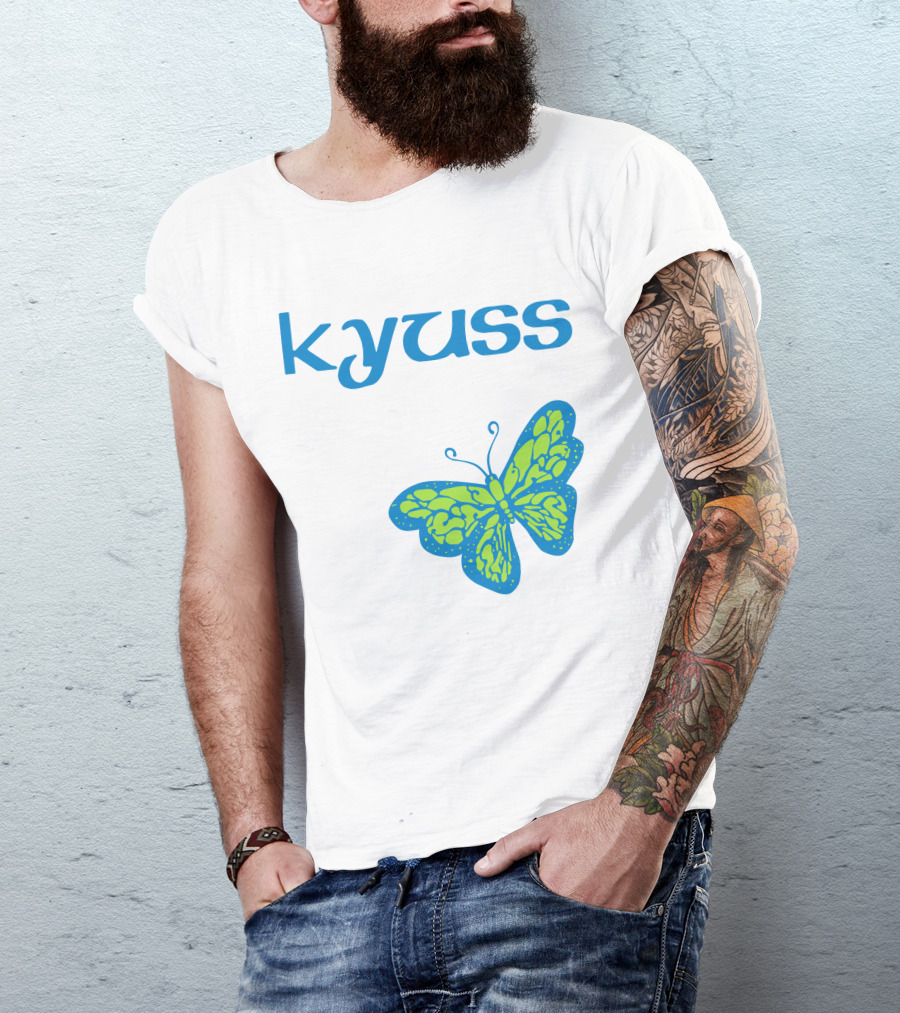 Kyuss Blue Text Green Butterfly T-Shirt