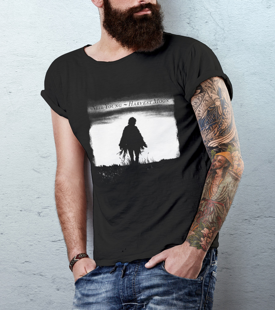 Neil Young Harvest Moon Silhouette Dark Horizon Scene T-Shirt