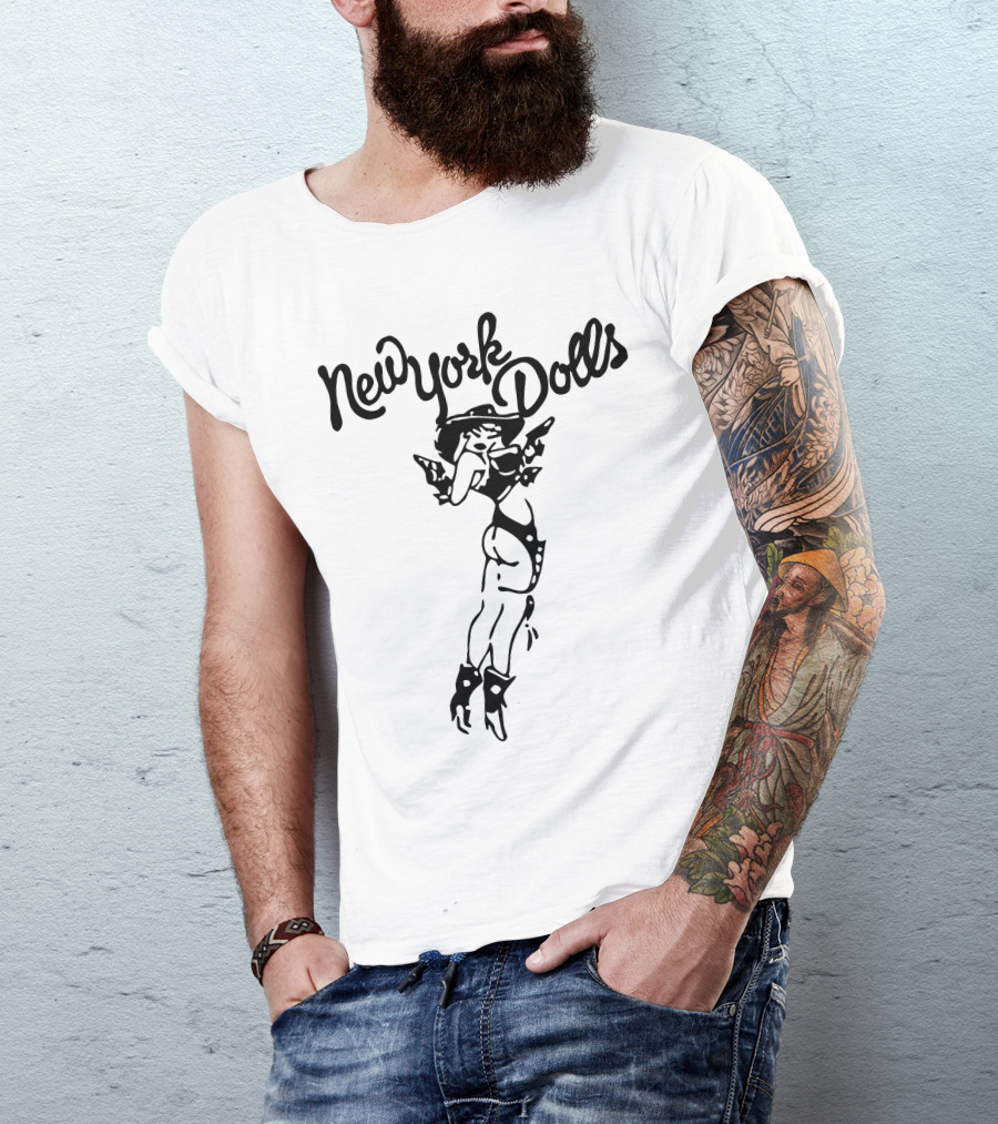 New York Dolls Vintage Logo With Illustrated Character T-Shirt